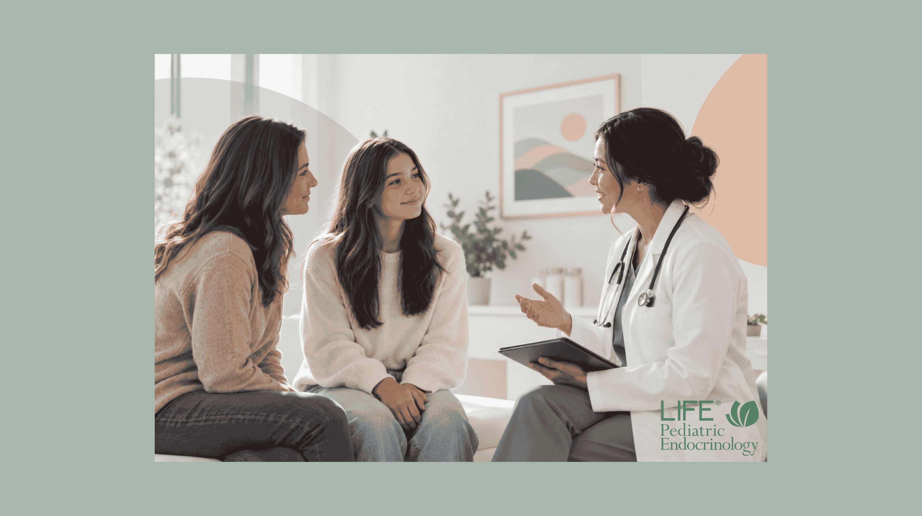 A teenager and her mother reviewing a medication plan with a pediatric endocrinologist at LIFE Pediatric Endocrinology.