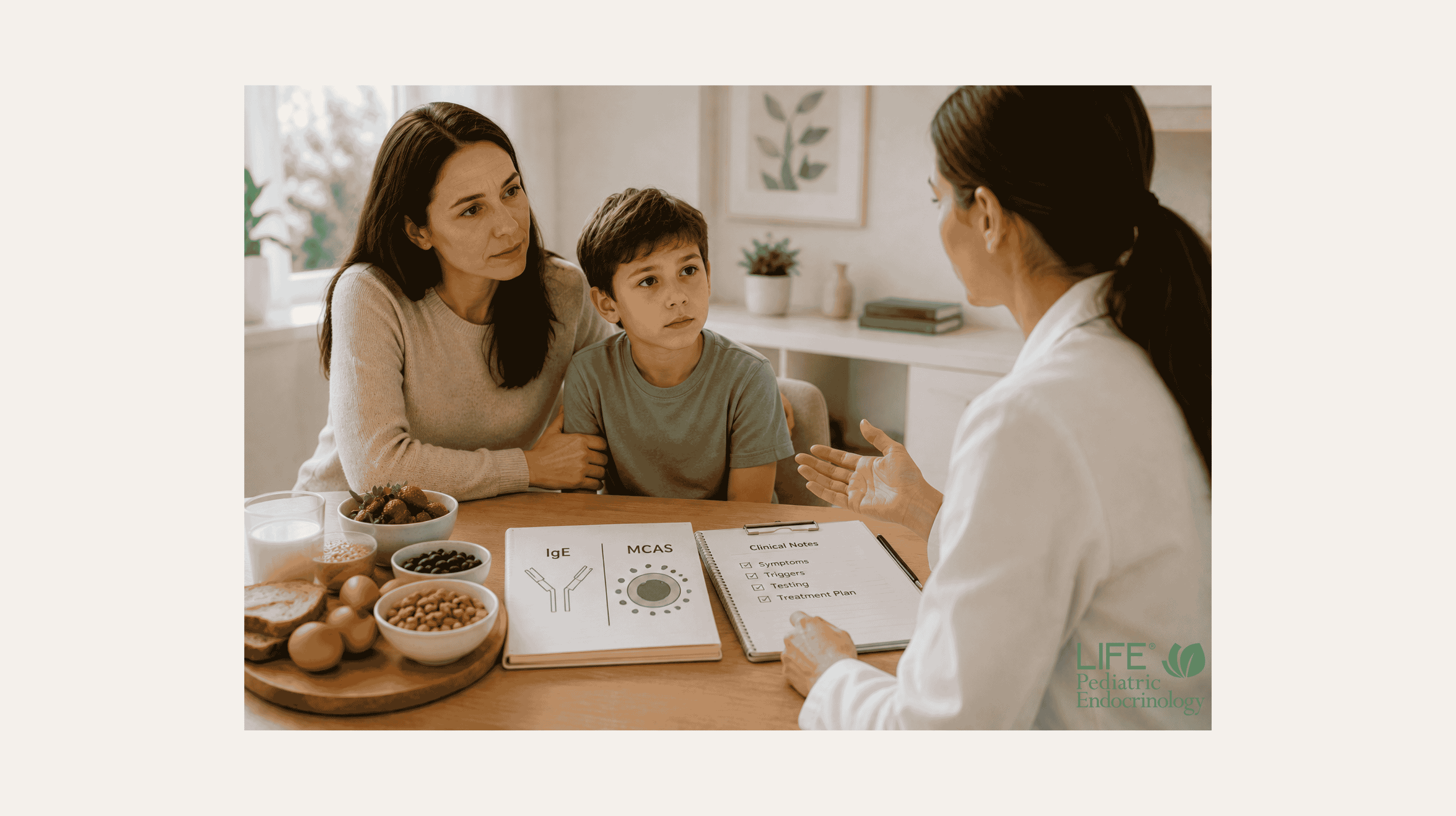 Child with a negative allergy panel being evaluated for food allergy versus mast cell activation syndrome, or MCAS.