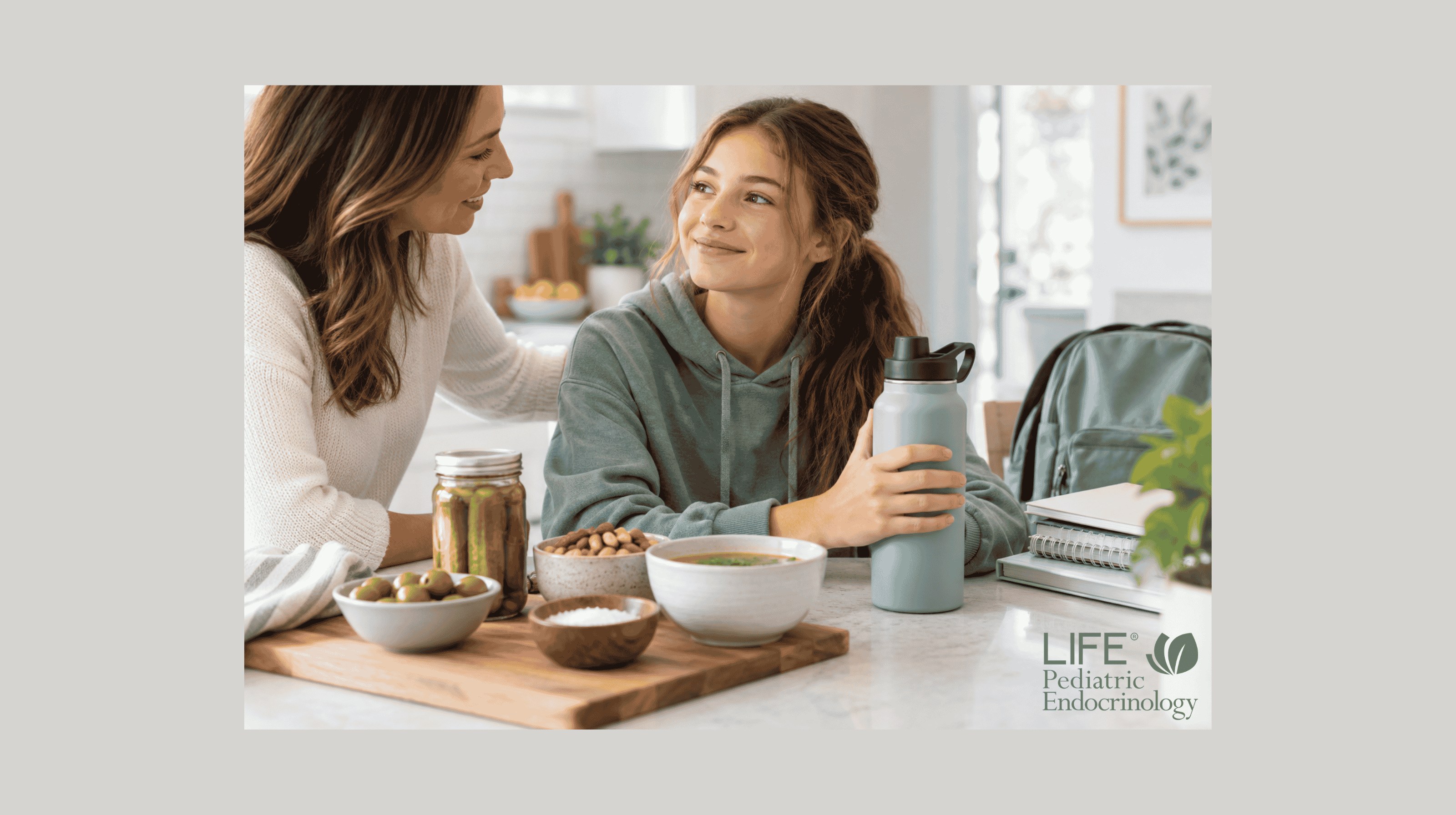 Teen with POTS drinking water alongside salty foods as part of an individualized hydration and sodium plan for POTS symptom management.”
